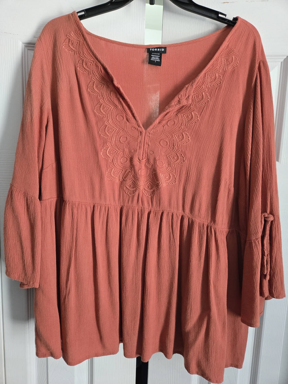 Torrid Boho  Embroidered V-Neck Peasant Top